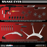 Mezco ONE:12 Collective G.I. Joe Snake Eyes With Timber Wolf Shurikens Knives Grenades