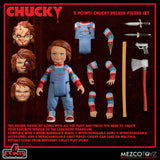 Mezco Toyz 5 Points Chucky Deluxe Figure Set Pizza Face Good Guy Seed Of Axe Gun