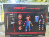 Mezco Toyz 5 Points Chucky Deluxe Figure Set Pizza Face Good Guy Seed Of Axe Gun