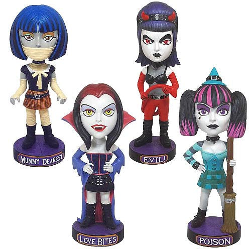 Halloween Complete Set of 4 Classic Favorites Gothic Girls Bobbleheads Vampire Mummy Witch Devil